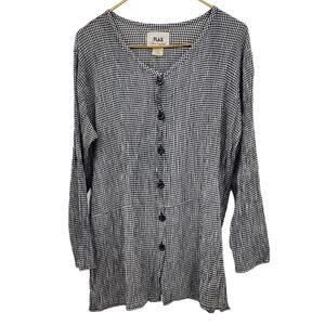Flax 6- Button Gingham Print Black White‎ Sweater Cardigan Light Jacket Small